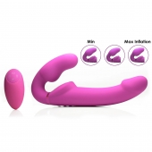 Розовый безремневой страпон с вибрацией и функцией расширения Inflatable Ergo-Fit Strapless Strap-On - XR Brands - купить с доставкой в Грозном