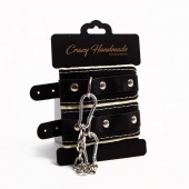 Черные скругленные наручники с мягкой бежевой подкладкой - Crazy Handmade - купить с доставкой в Грозном
