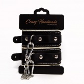 Черные скругленные наручники с мягкой бежевой подкладкой - Crazy Handmade - купить с доставкой в Грозном