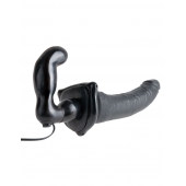 Черный страпон с вагинальной пробкой Deluxe Vibrating Penetrix Strap-On - 19 см. - Pipedream - купить с доставкой в Грозном