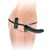 Черный страпон с вагинальной пробкой Deluxe Vibrating Penetrix Strap-On - 19 см. - Pipedream - купить с доставкой в Грозном