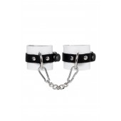 Бело-черные кожаные наручники с одним ремешком с люверсами - Pecado - купить с доставкой в Грозном