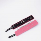 Черно-розовые кожаные оковы с розовой строчкой - Crazy Handmade - купить с доставкой в Грозном