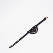 Черный фигурный кожаный ошейник с золотистой фурнитурой - Crazy Handmade - купить с доставкой в Грозном