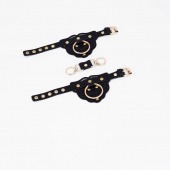 Черные наручники с золотистой фурнитурой - Crazy Handmade - купить с доставкой в Грозном