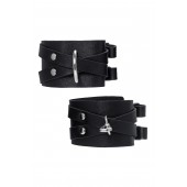 Черные кожаные оковы с двумя перекрёстными ремешками - Pecado - купить с доставкой в Грозном