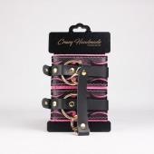 Черные кожаные оковы с розовой строчкой - Crazy Handmade - купить с доставкой в Грозном