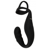 Черное эрекционное кольцо со стимуляцией промежности и анальной пробкой Cock Ring with RC Prostate Plug - Orion - в Грозном купить с доставкой