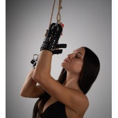 Черные высокие кожаные наручники для подвешивания - Crazy Handmade - купить с доставкой в Грозном