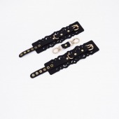 Черные кожаные наручники с узорами и золотистой фурнитурой - Crazy Handmade - купить с доставкой в Грозном