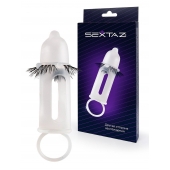 Эластичная насадка на пенис с подхватом мошонки и стимулирующими «ресничками» - Sextaz - в Грозном купить с доставкой