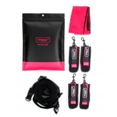 Черно-розовый эротический набор: фиксатор, оковы, наручники, повязка - Erokay - купить с доставкой в Грозном