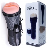 Телесный мастурбатор-вагина в черной колбе с вибрацией - Boys of Toys - в Грозном купить с доставкой