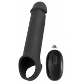 Черная вибронасадка для пениса с хомутом для мошонки и пультом ДУ Remote Controlled Penis Extension - Orion - в Грозном купить с доставкой