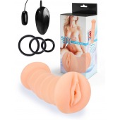 Телесный двусторонний мастурбатор с вибропулей и эрекционными кольцами в комплекте - Sexy Girl - в Грозном купить с доставкой