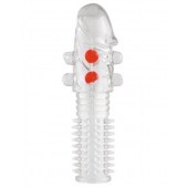 Гелевая прозрачная насадка с шариками и шипами - 14 см. - Toyfa Basic - в Грозном купить с доставкой