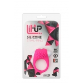 Розовое эрекционное кольцо с щеточкой LIT-UP SILICONE STIMU RING 5 - Dream Toys - в Грозном купить с доставкой