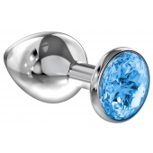 Большая серебристая анальная пробка Diamond Light blue Sparkle Large с голубым кристаллом - 8 см. - Lola Games - купить с доставкой в Грозном