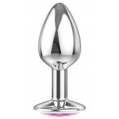 Малая серебристая анальная пробка Diamond Pink Sparkle Small с розовым кристаллом - 7 см. - Lola Games - купить с доставкой в Грозном