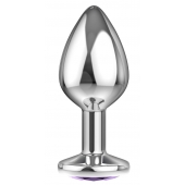 Большая серебристая анальная пробка Diamond Purple Sparkle Large с фиолетовым кристаллом - 8 см. - Lola Games - купить с доставкой в Грозном