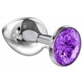 Большая серебристая анальная пробка Diamond Purple Sparkle Large с фиолетовым кристаллом - 8 см. - Lola Games - купить с доставкой в Грозном