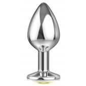 Большая серебристая анальная пробка Diamond Yellow Sparkle Large с жёлтым кристаллом - 8 см. - Lola Games - купить с доставкой в Грозном