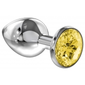 Большая серебристая анальная пробка Diamond Yellow Sparkle Large с жёлтым кристаллом - 8 см. - Lola Games - купить с доставкой в Грозном