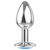 Малая серебристая анальная пробка Diamond Light blue Sparkle Small с голубым кристаллом - 7 см. - Lola Games - купить с доставкой в Грозном