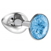 Малая серебристая анальная пробка Diamond Light blue Sparkle Small с голубым кристаллом - 7 см. - Lola Games - купить с доставкой в Грозном