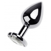 Серебристая анальная пробка с прозрачным кристаллом-сердцем - 8 см. - ToyFa - купить с доставкой в Грозном