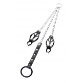 Черно-серебристые зажимы для сосков с кольцом для пениса TOYFA Metal - ToyFa - купить с доставкой в Грозном