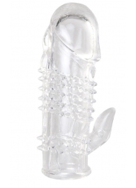 Прозрачная гелевая насадка с шипами и клиторальным отростком - 13 см. - Toyfa Basic - в Грозном купить с доставкой