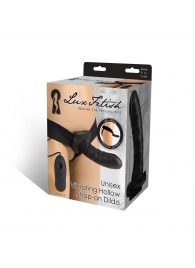Чёрный полый страпон с вибрацией Unisex Vibrating Hollow Strap-On - 14 см. - Lux Fetish - купить с доставкой в Грозном