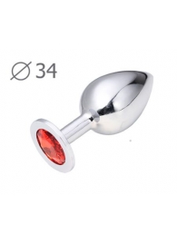 Коническая серебристая анальная втулка с красным кристаллом - 8,2 см. - Anal Jewelry Plug - купить с доставкой в Грозном