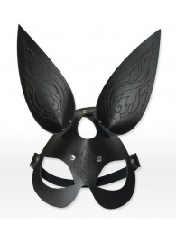 Чёрная кожаная маска с длинными ушками и эффектом тату - Sitabella - купить с доставкой в Грозном