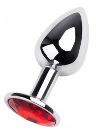 Маленькая коническая серебристая анальная пробка с красным кристаллом - 7 см. - ToyFa - купить с доставкой в Грозном