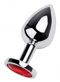 Серебристая коническая анальная пробка с красным кристаллом - 8 см. - ToyFa - купить с доставкой в Грозном