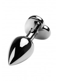 Серебристая коническая анальная пробка с красным кристаллом-сердечком - 7 см. - ToyFa - купить с доставкой в Грозном