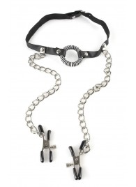 Кляп, соединенный цепочкой с клипсами для сосков - Pipedream - купить с доставкой в Грозном