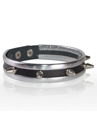 Серебристо-черный узкий ошейник с шипами - Sitabella - купить с доставкой в Грозном