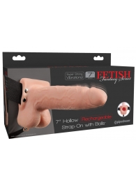 Телесный перезаряжаемый вибрострапон 7  Hollow Rechargeable Strap-on with Balls - 20,3 см. - Pipedream - купить с доставкой в Грозном