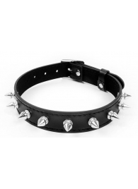 Черный ошейник с серебристыми шипами - Notabu - купить с доставкой в Грозном