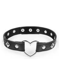 Черный ошейник с серебристыми ромбиками и сердечком - Notabu - купить с доставкой в Грозном