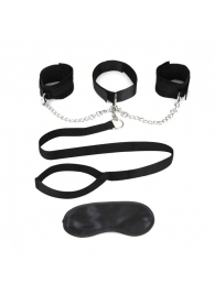 Чёрный ошейник с наручниками и поводком Collar Cuffs   Leash Set - Lux Fetish - купить с доставкой в Грозном