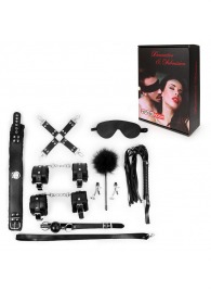Большой набор БДСМ в черном цвете: маска, кляп, зажимы, плётка, ошейник, наручники, оковы, щекоталка, фиксатор - Notabu - купить с доставкой в Грозном