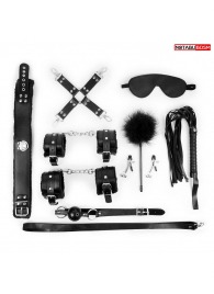 Большой набор БДСМ в черном цвете: маска, кляп, зажимы, плётка, ошейник, наручники, оковы, щекоталка, фиксатор - Notabu - купить с доставкой в Грозном