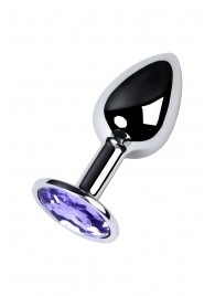 Серебристая конусовидная анальная пробка с фиолетовым кристаллом - 7 см. - ToyFa - купить с доставкой в Грозном