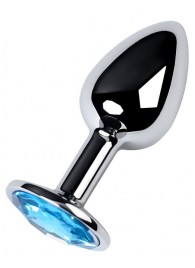 Серебристая конусовидная анальная пробка с голубым кристаллом - 7 см. - ToyFa - купить с доставкой в Грозном