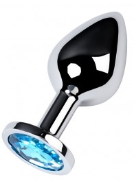 Серебристая конусовидная анальная пробка с голубым кристаллом - 8 см. - ToyFa - купить с доставкой в Грозном