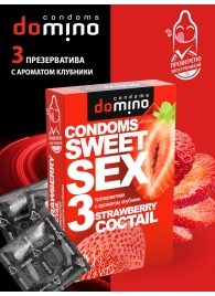 Презервативы для орального секса DOMINO Sweet Sex с ароматом клубничного коктейля  - 3 шт. - Domino - купить с доставкой в Грозном